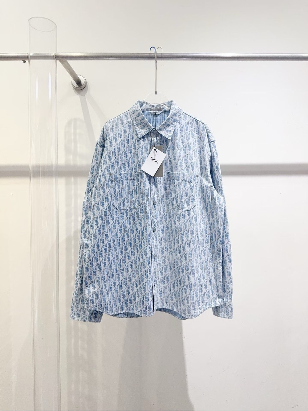 Dior Light Blue Monogram Button-Down Shirt